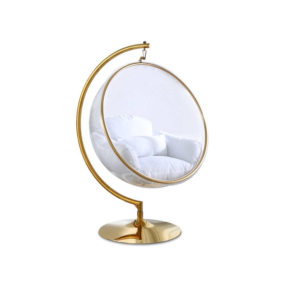 Luna White Fabric Acrylic Swing Bubble Accent Chair. Picture 1