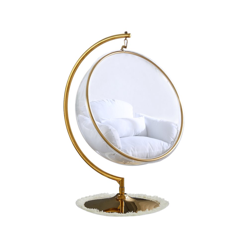 Luna White Fabric Acrylic Swing Bubble Accent Chair. Picture 2
