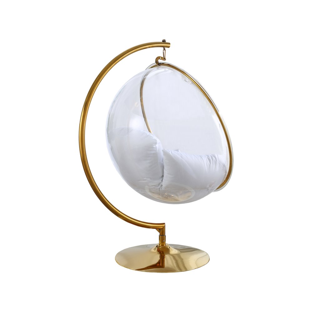 Luna White Fabric Acrylic Swing Bubble Accent Chair. Picture 3