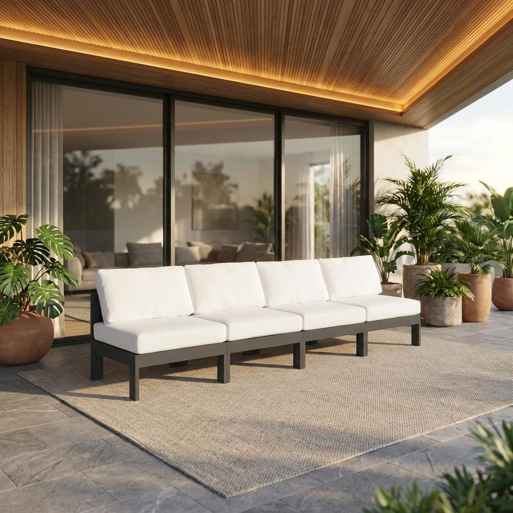 White Fabric Outdoor Patio Modular Sofa With Contemporary Style. Picture 2