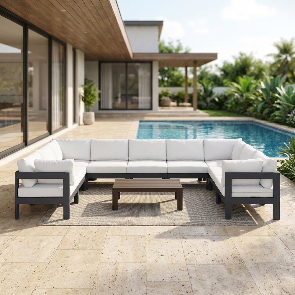 White Fabric Outdoor Patio Modular Sectional With Contemporary Style. Picture 3