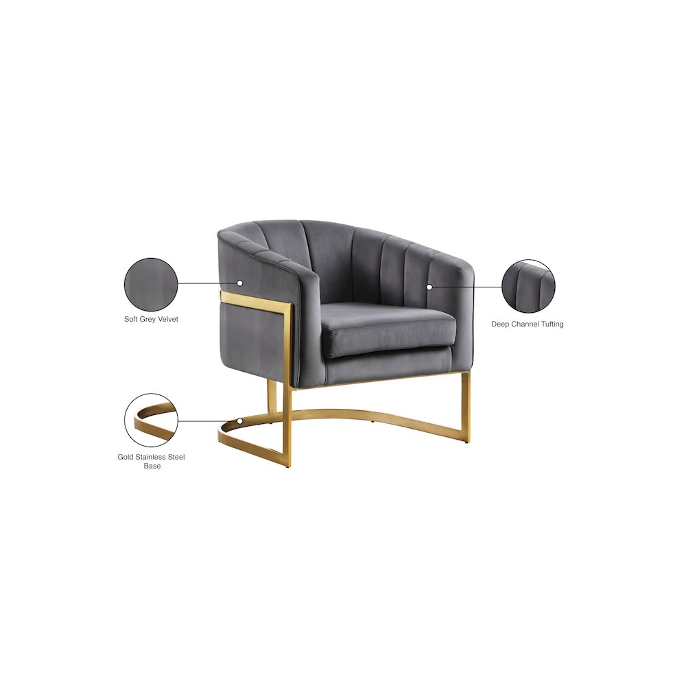 Carter Grey Velvet Accent Chair. Picture 6