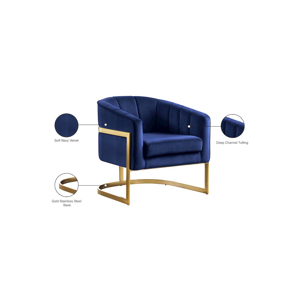 Carter Navy Velvet Accent Chair. Picture 6