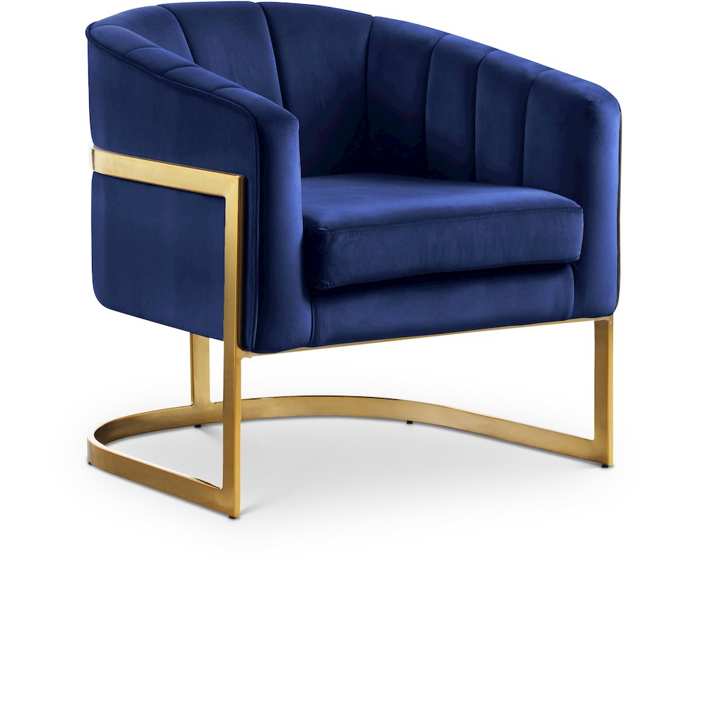 Carter Navy Velvet Accent Chair. Picture 1