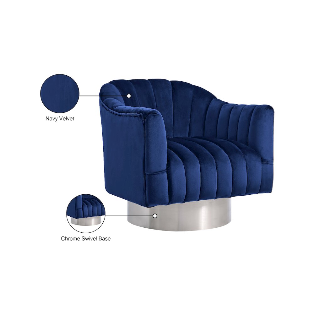 Farrah Navy Velvet Accent Chair. Picture 5