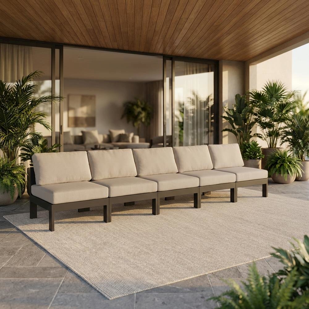 White Fabric Outdoor Patio Modular Sofa With Contemporary Design For Relaxing. Picture 2