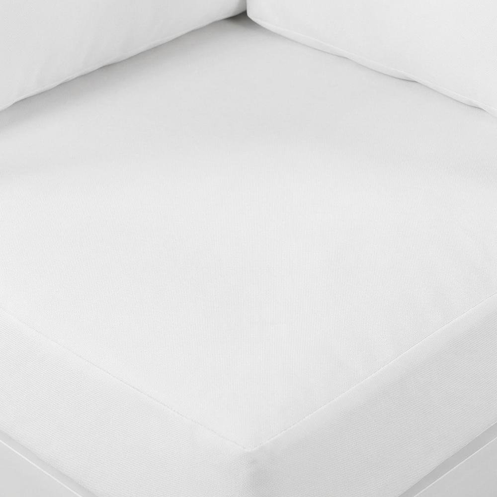White Fabric Outdoor Ottoman With Aluminum Frame For Patio Lounge. Picture 5