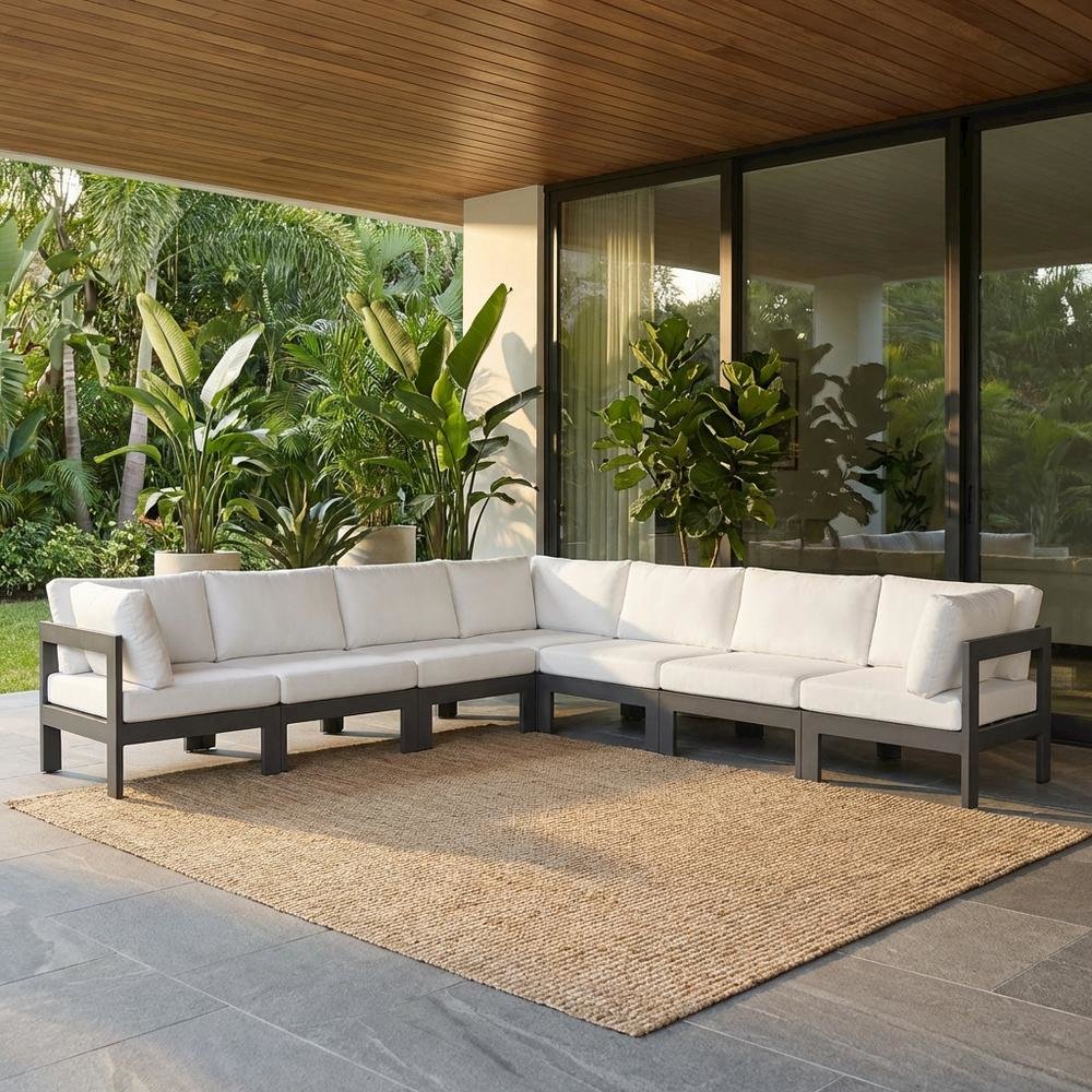 White Fabric Outdoor Patio Modular Sectional With Contemporary Style. Picture 2