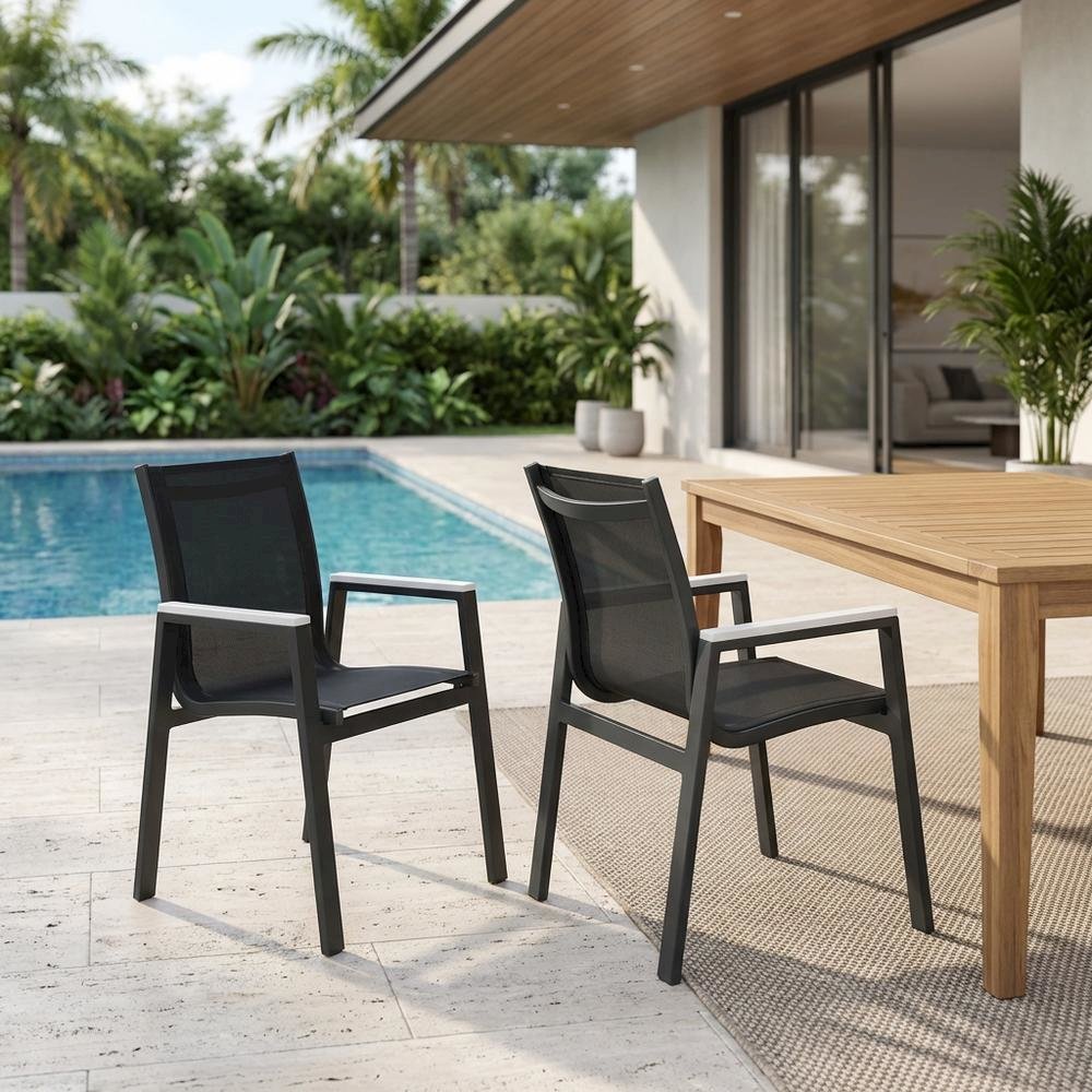Grey Fabric Outdoor Patio Dining Armchair Set With Contemporary Design, 2-Piece. Picture 3