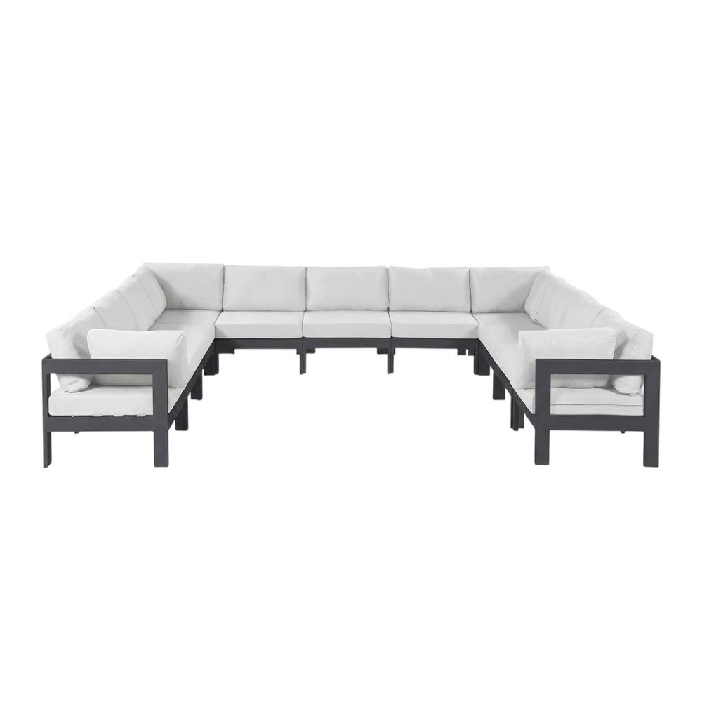 Water-Resistant Fabric Outdoor Patio Sectional in White with Contemporary Style. Picture 4