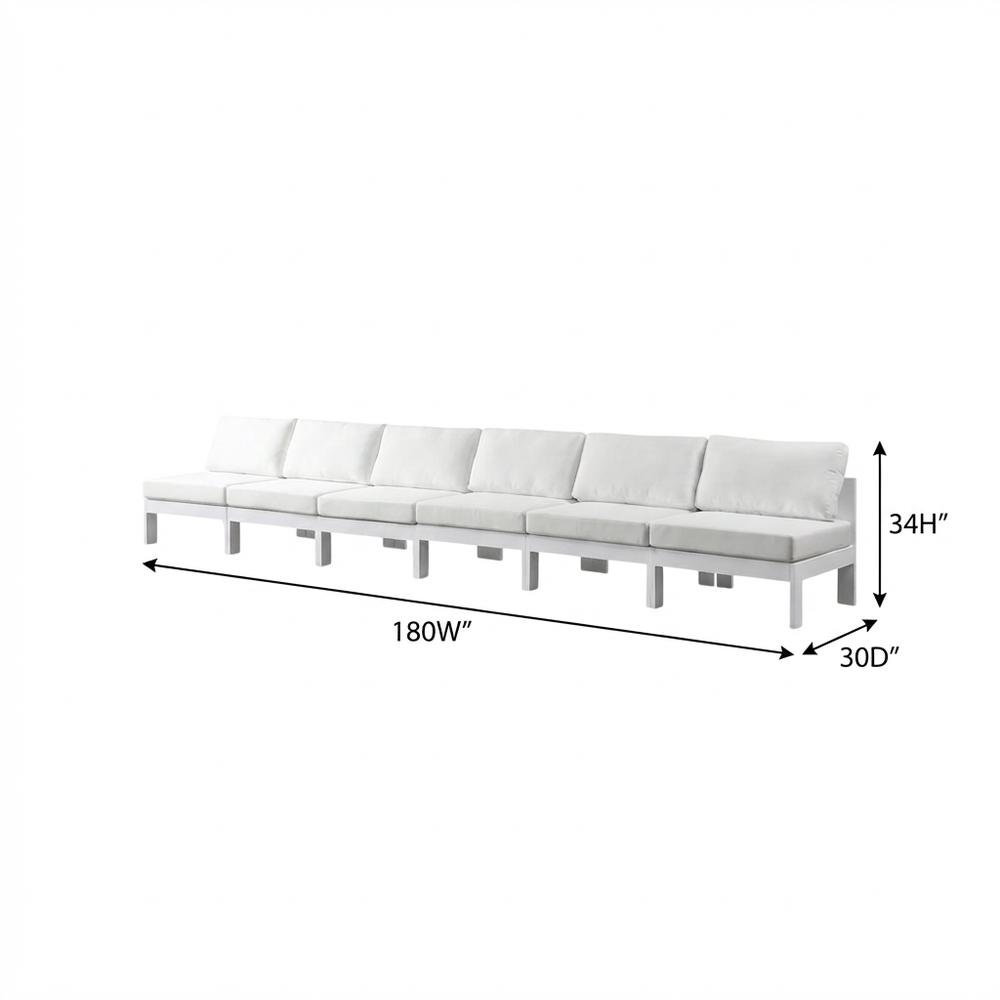 White Fabric Outdoor Modular Sofa With Contemporary Design, 180W X 30D X 34H. Picture 7