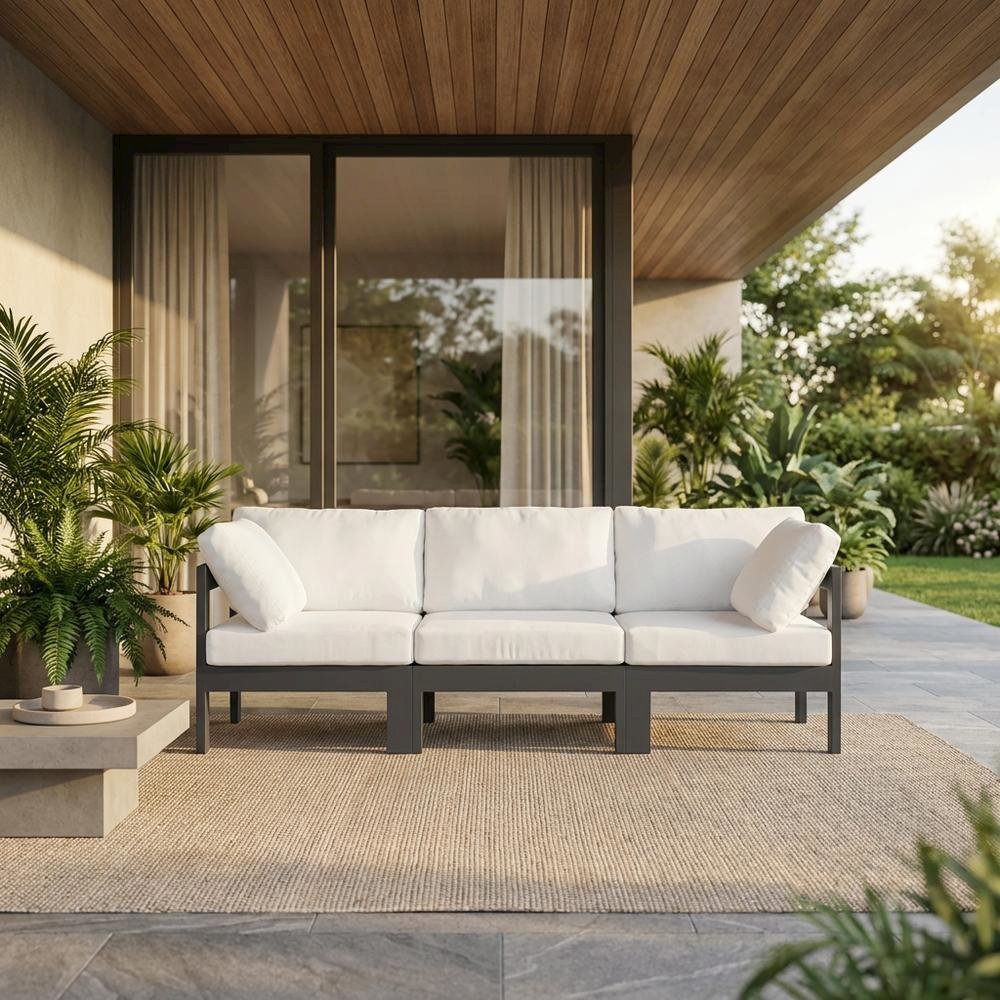 White Fabric Outdoor Modular Sofa With Contemporary Style And Cushioned Back. Picture 2