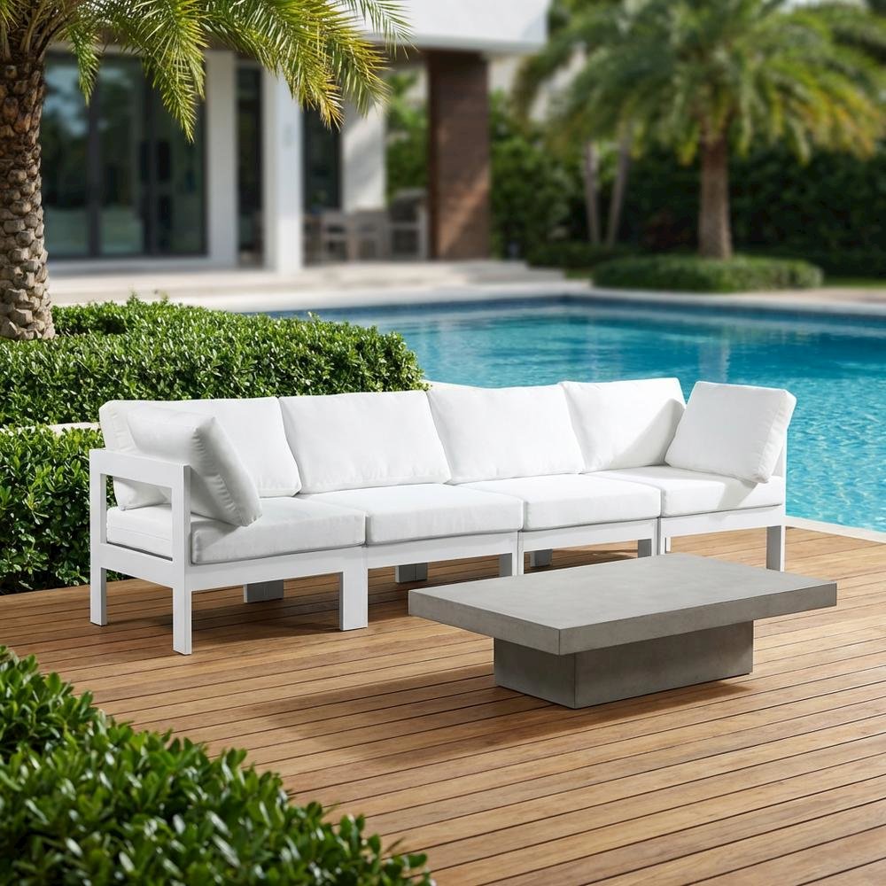 White Fabric Outdoor Patio Modular Sofa With Contemporary Design For Garden Use. Picture 3