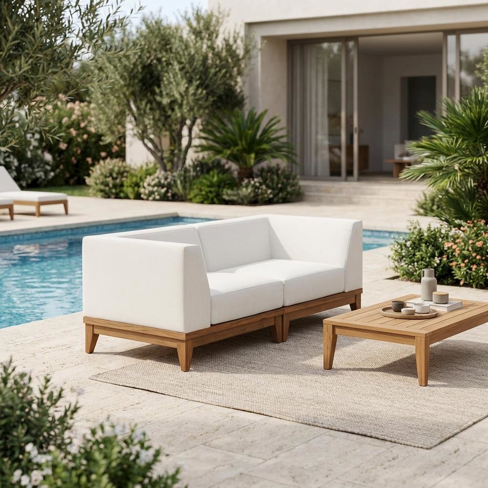 Outdoor Fabric Modular Sofa In White With Contemporary Style For Patio Comfort. Picture 3