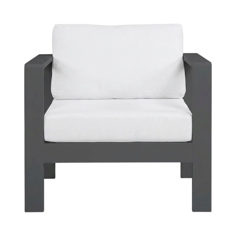 White Fabric Outdoor Patio Aluminum Arm Chair With Contemporary Style. Picture 4