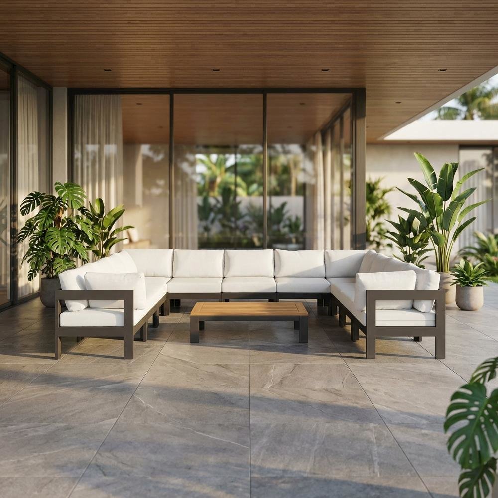 Water-Resistant Fabric Outdoor Patio Sectional in White with Contemporary Style. Picture 2