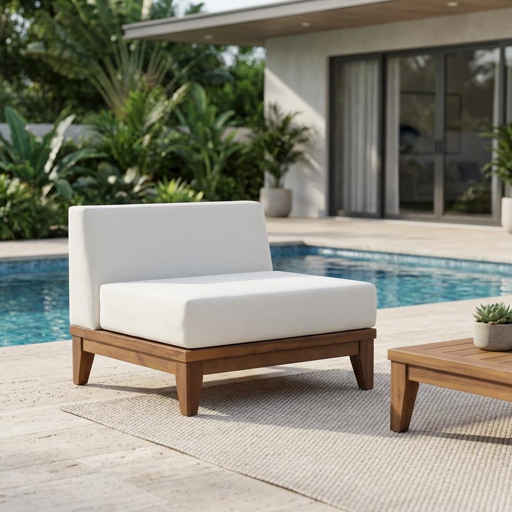 White Fabric Outdoor Patio Modular Armless Chair With Finish. Picture 3