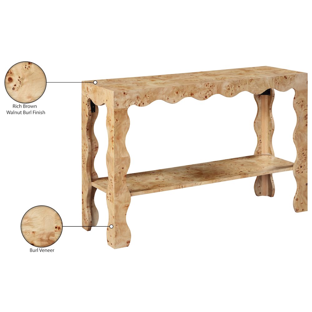 Vassa Natural Burl Veneer Console Table. Picture 9