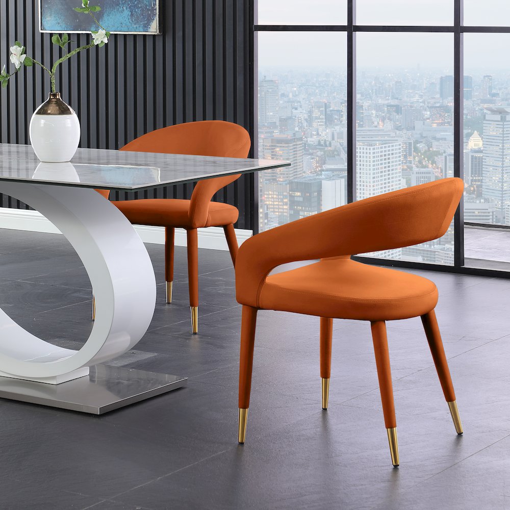 Destiny Cognac Velvet Dining Chair. Picture 6
