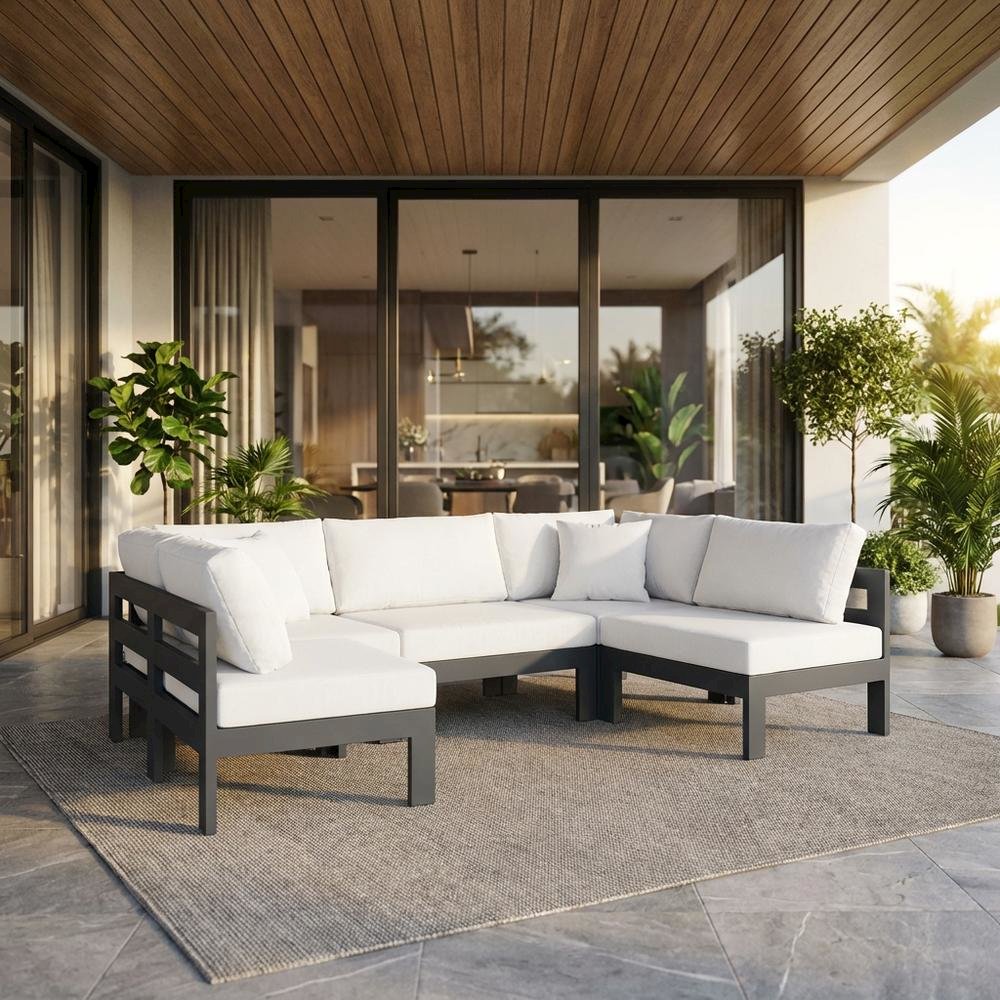 White Fabric Outdoor Patio Modular Sectional With Contemporary Style. Picture 2