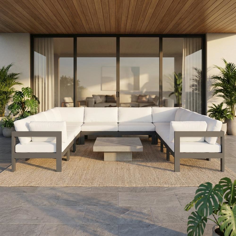 White Fabric Outdoor Modular Sectional With Contemporary Style. Picture 2
