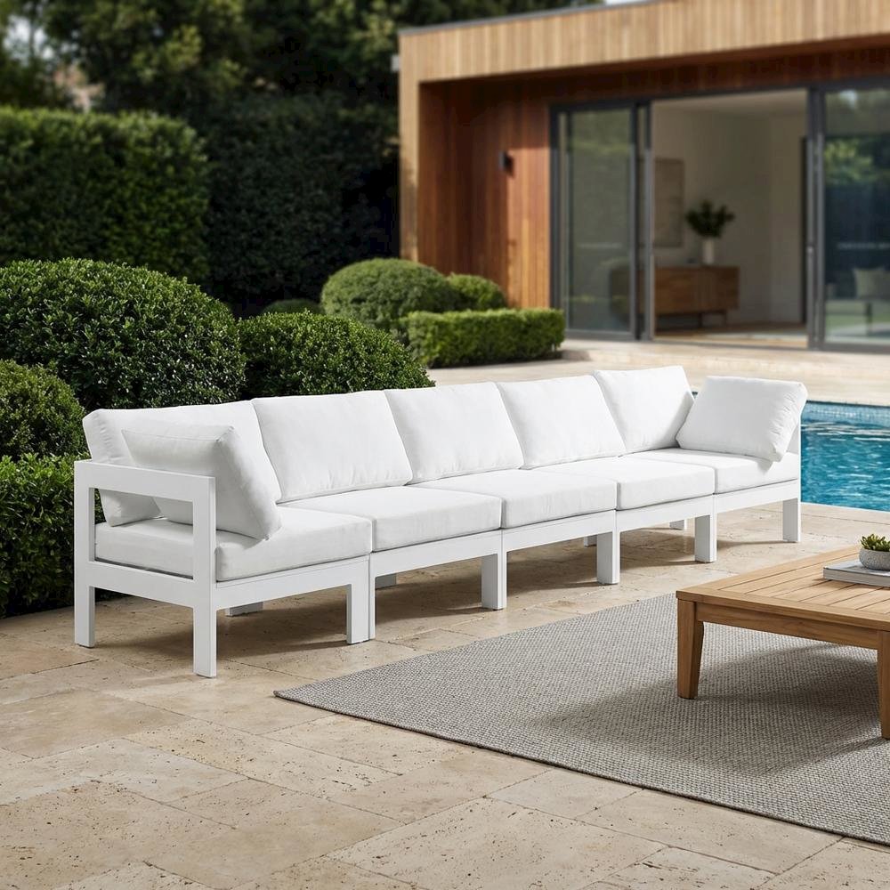 White Fabric Outdoor Patio Modular Sofa, Contemporary Style, Comfortable Back. Picture 3
