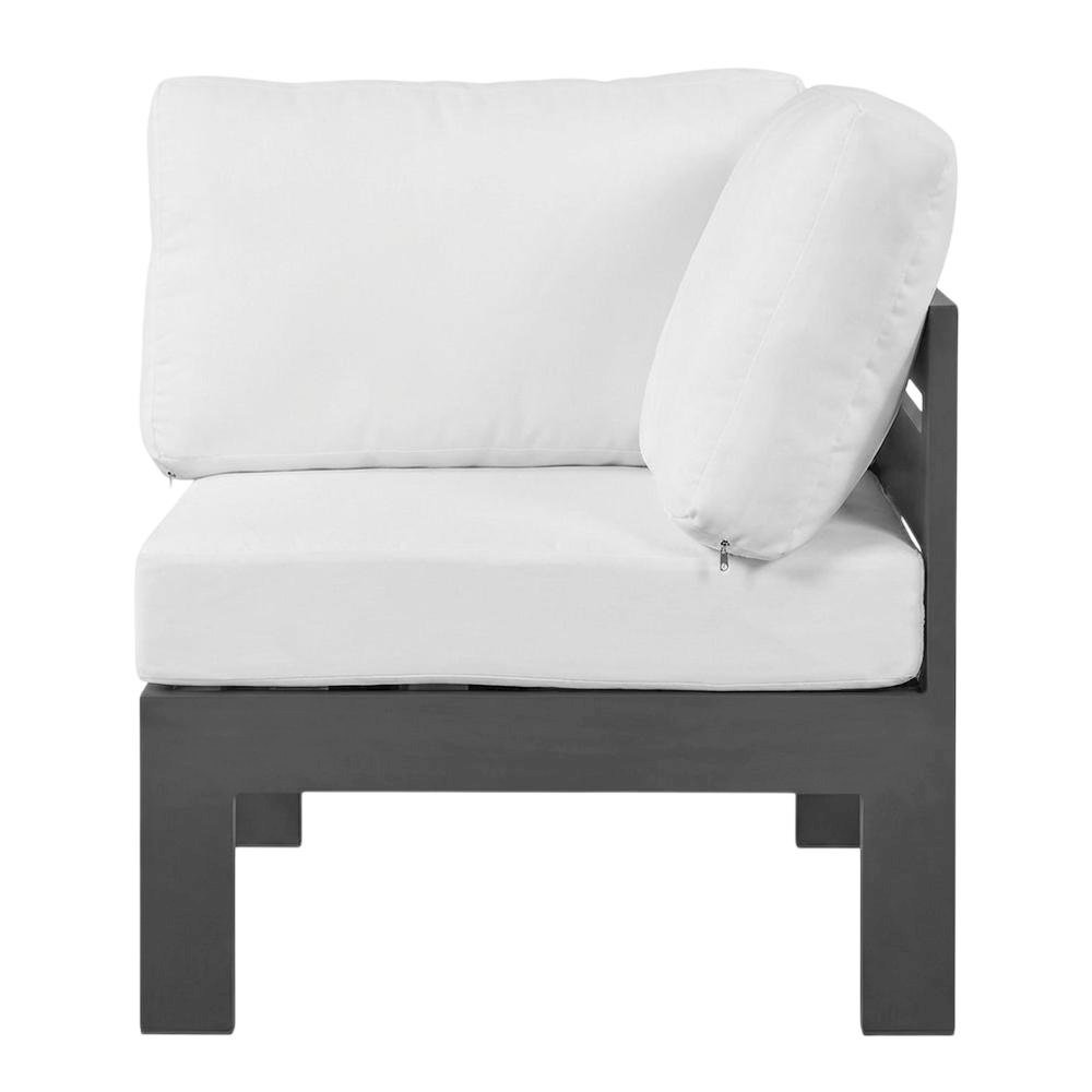 White Fabric Outdoor Patio Aluminum Corner Chair With Contemporary Design. Picture 4