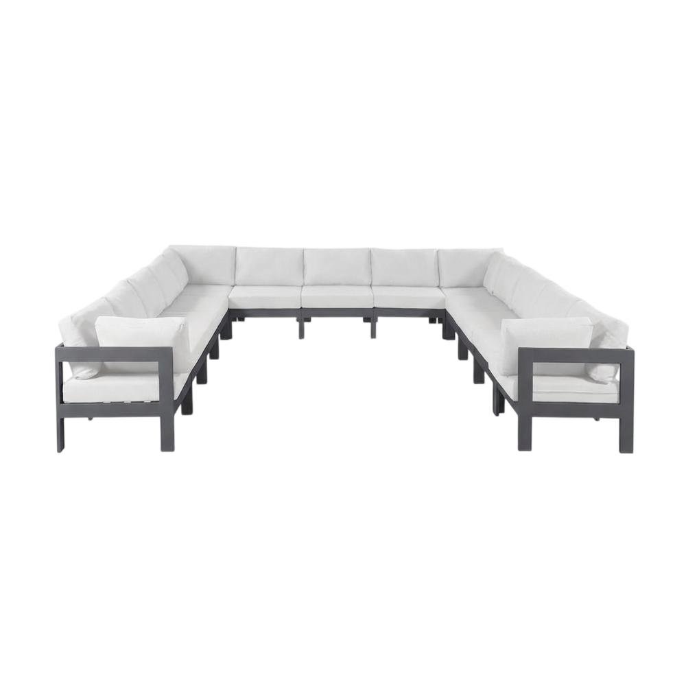 White Fabric Outdoor Patio Modular Sectional With Contemporary Style. Picture 4