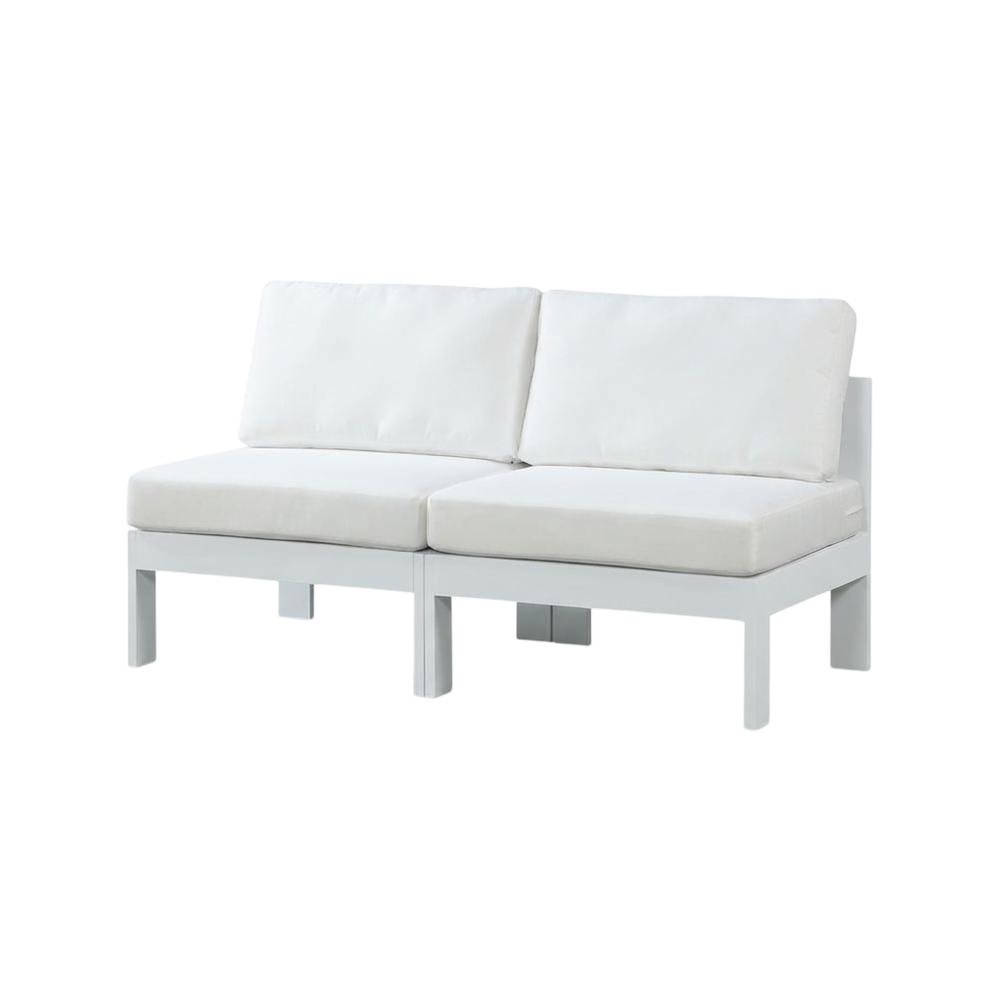 White Fabric Outdoor Patio Modular Sofa, Contemporary Design, Cushioned Seating. Picture 1