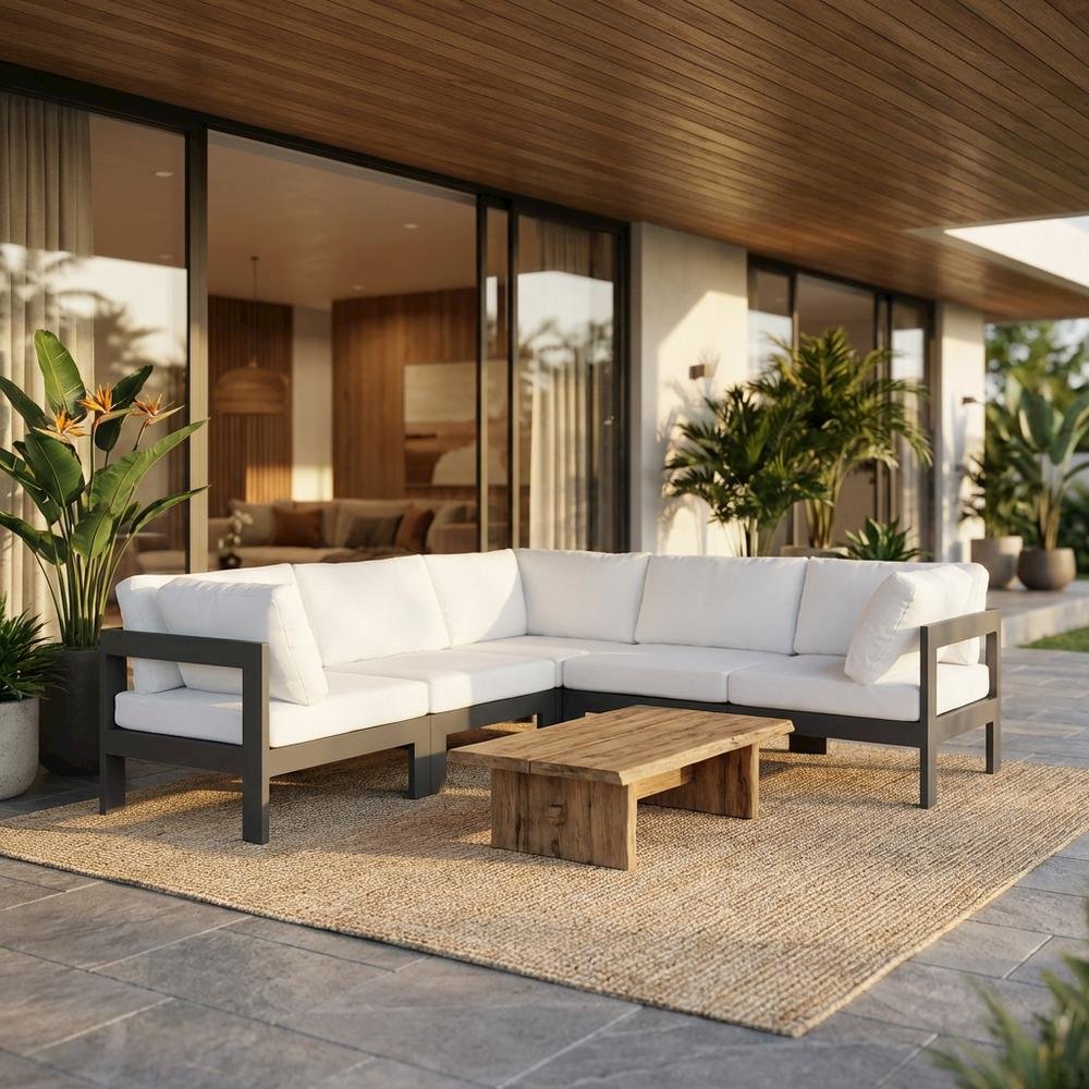 White Fabric Outdoor Patio Modular Sectional For Contemporary Lounge Comfort. Picture 2