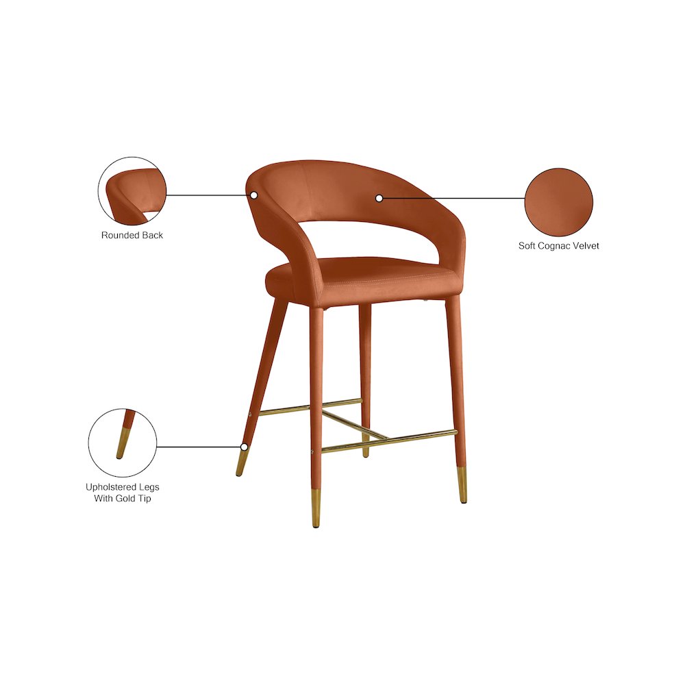 Destiny Cognac Velvet Stool. Picture 7