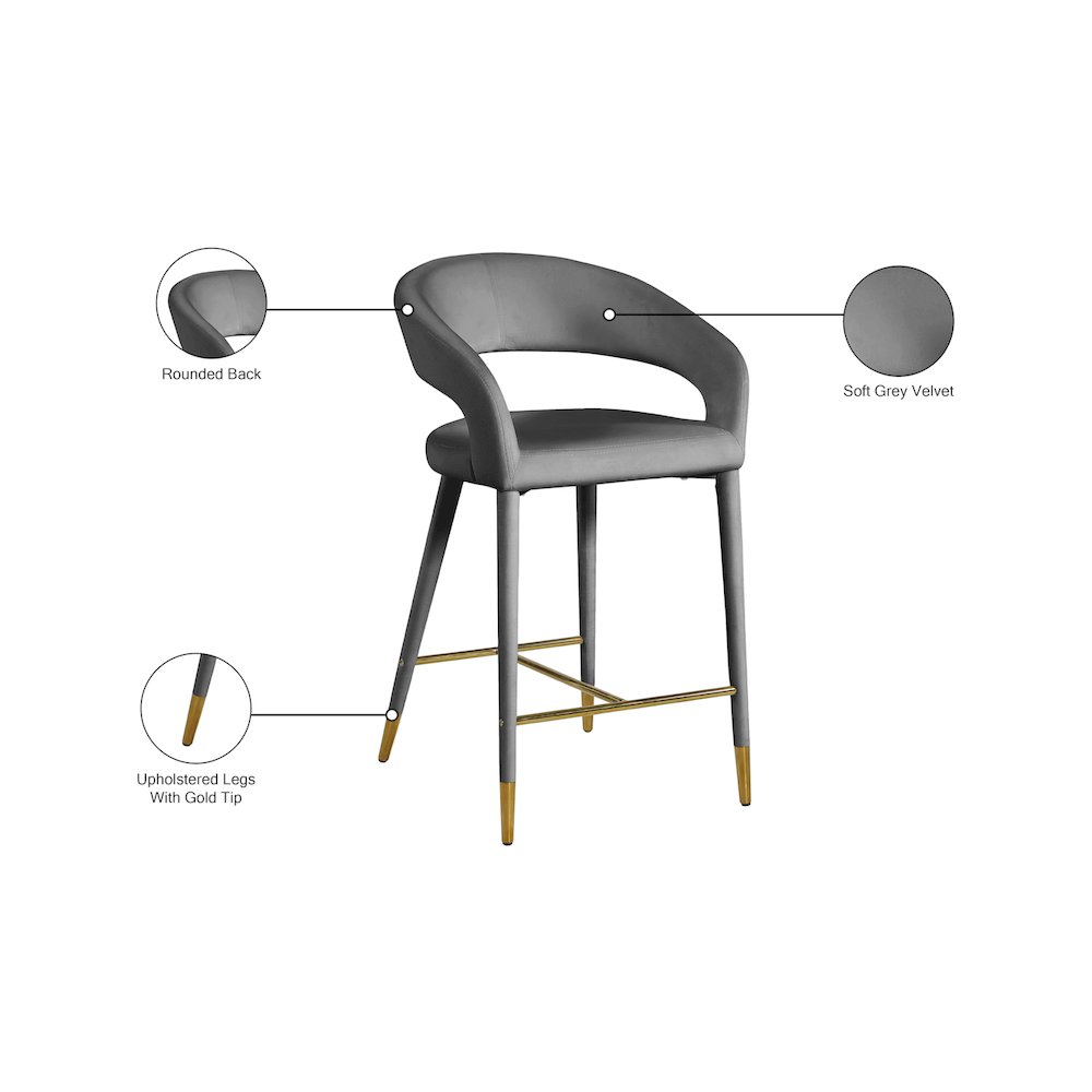 Destiny Grey Velvet Stool. Picture 7