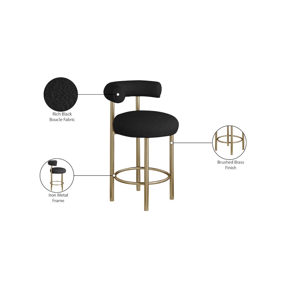 Bordeaux Black Boucle Fabric Stool, Set of 2. Picture 8
