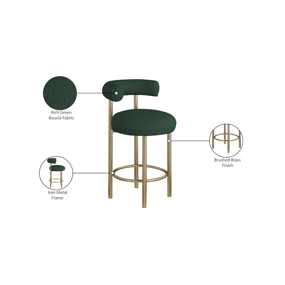 Bordeaux Green Boucle Fabric Stool, Set of 2. Picture 8