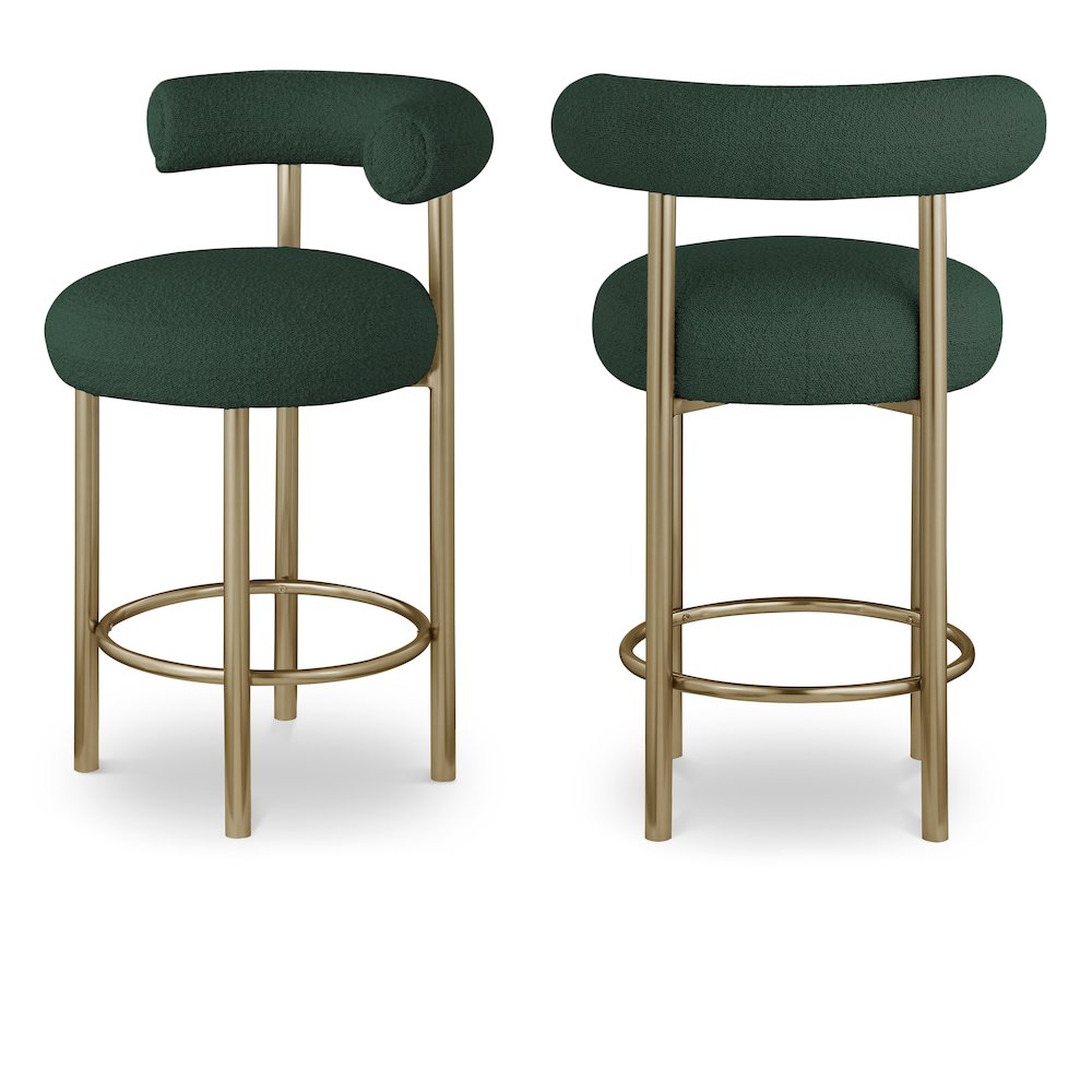 Bordeaux Green Boucle Fabric Stool, Set of 2. Picture 1