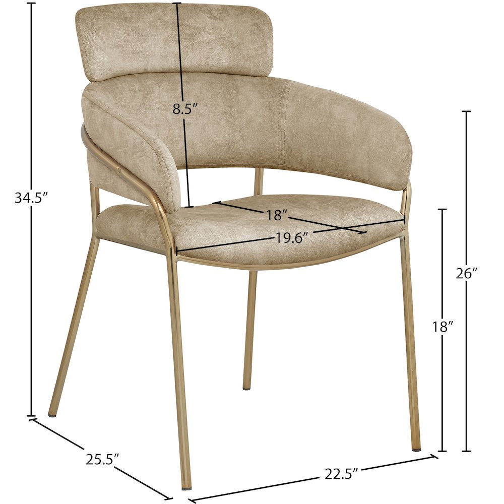 Yara Beige Velvet Dining Chair, Set of 2. Picture 5