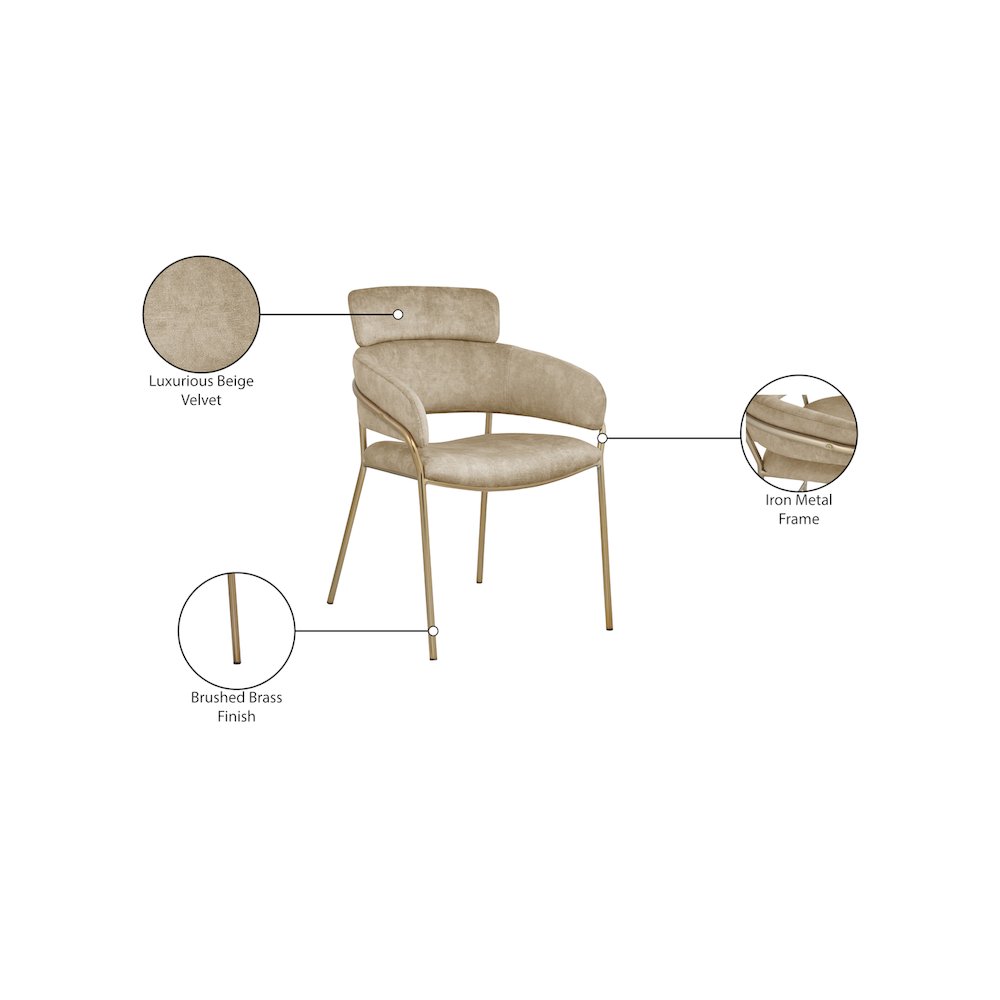 Yara Beige Velvet Dining Chair, Set of 2. Picture 6