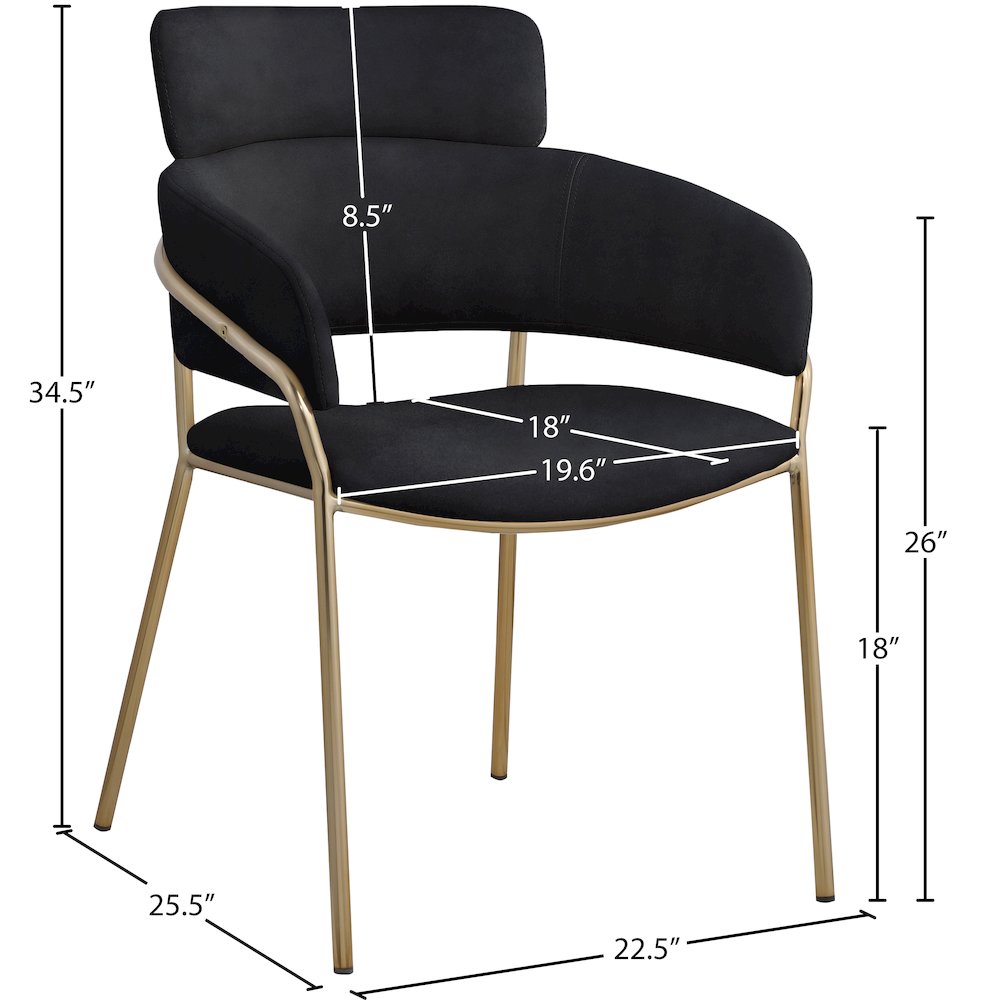 Yara Black Velvet Dining Chair, Set of 2. Picture 5