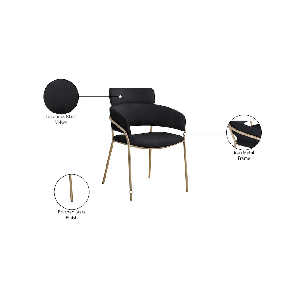 Yara Black Velvet Dining Chair, Set of 2. Picture 6