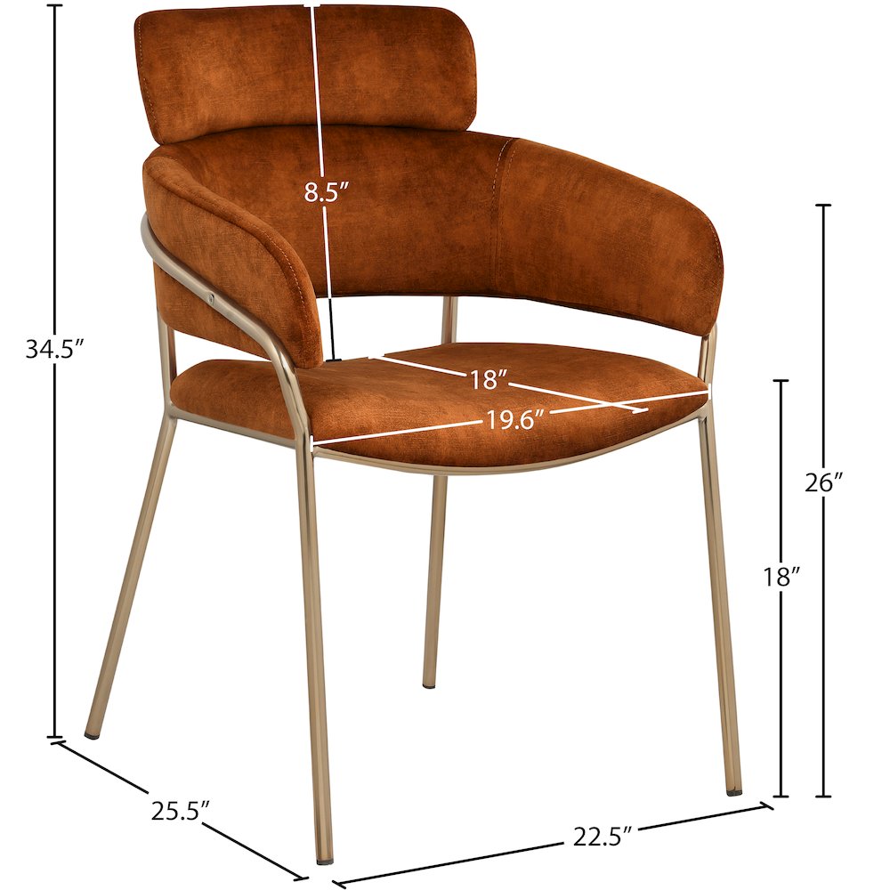 Yara Cognac Velvet Dining Chair, Set of 2. Picture 5
