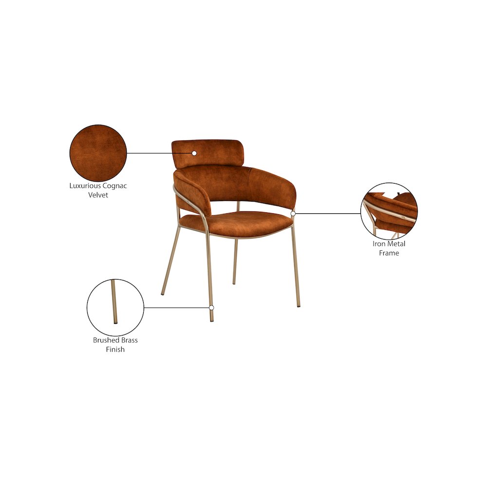 Yara Cognac Velvet Dining Chair, Set of 2. Picture 6