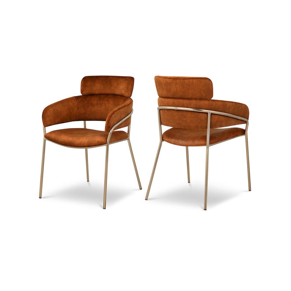 Yara Cognac Velvet Dining Chair, Set of 2. Picture 1