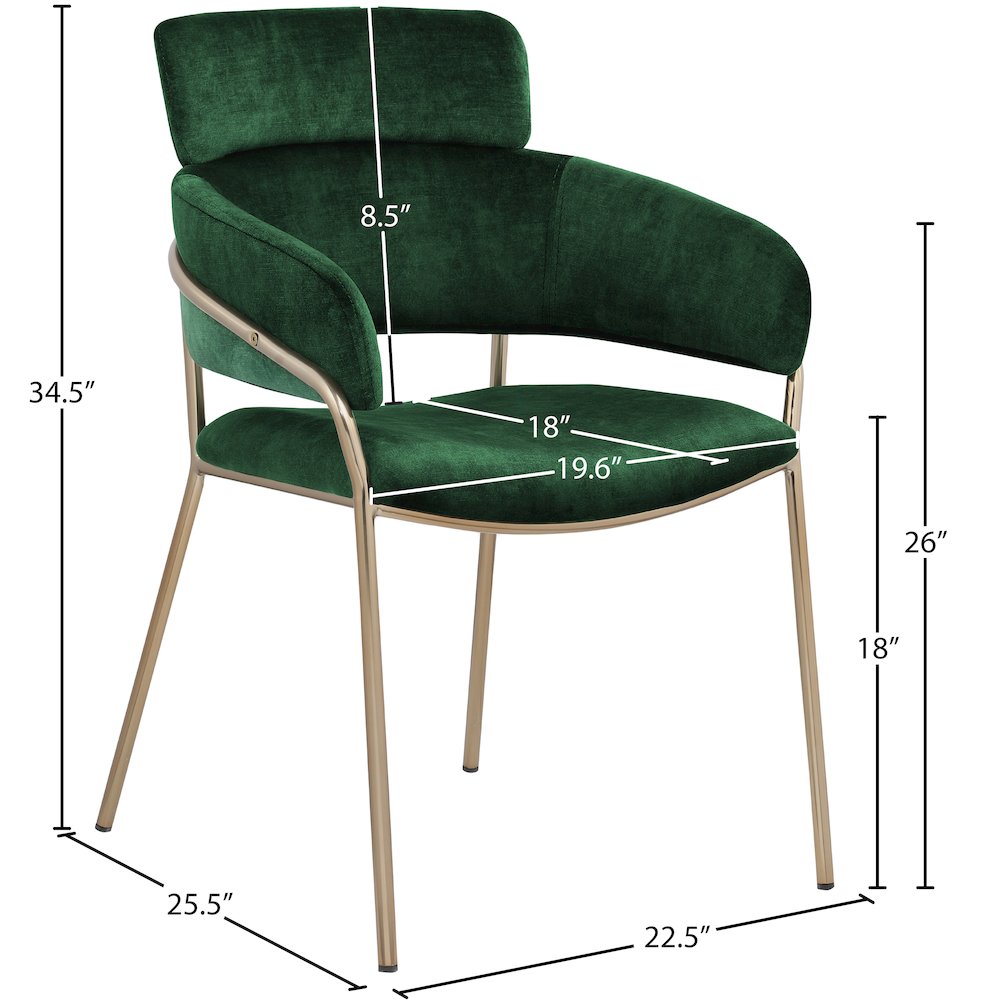 Yara Green Velvet Dining Chair, Set of 2. Picture 5