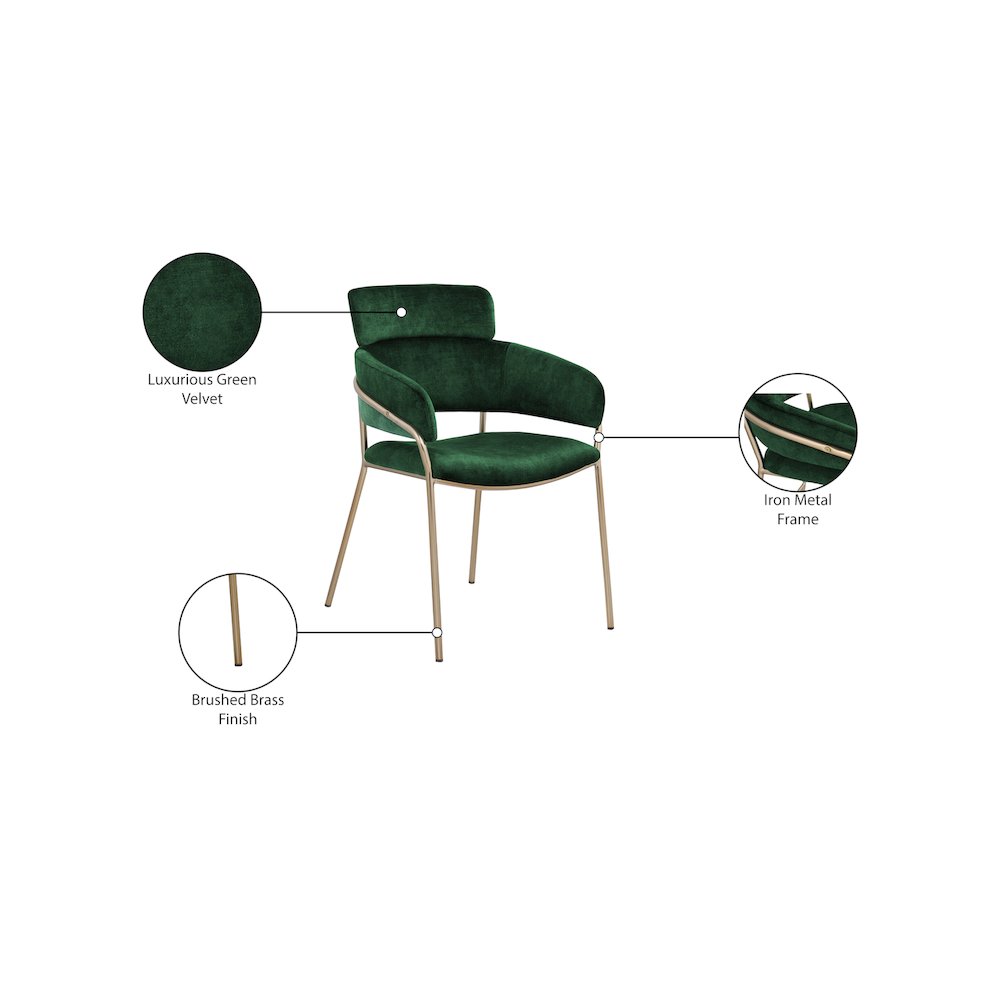 Yara Green Velvet Dining Chair, Set of 2. Picture 6