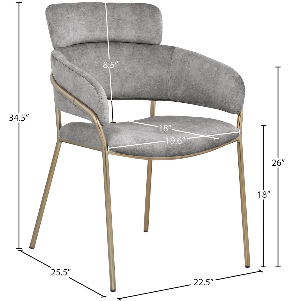 Yara Grey Velvet Dining Chair, Set of 2. Picture 5