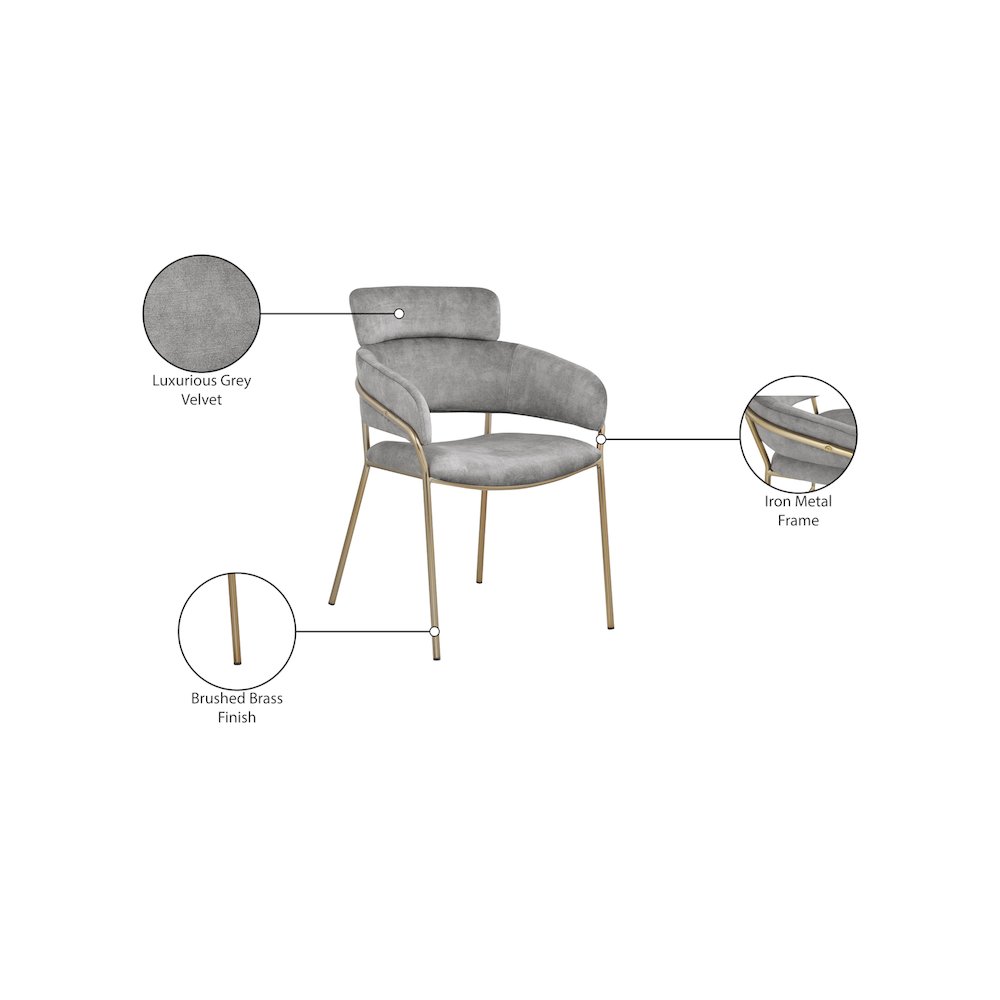 Yara Grey Velvet Dining Chair, Set of 2. Picture 6
