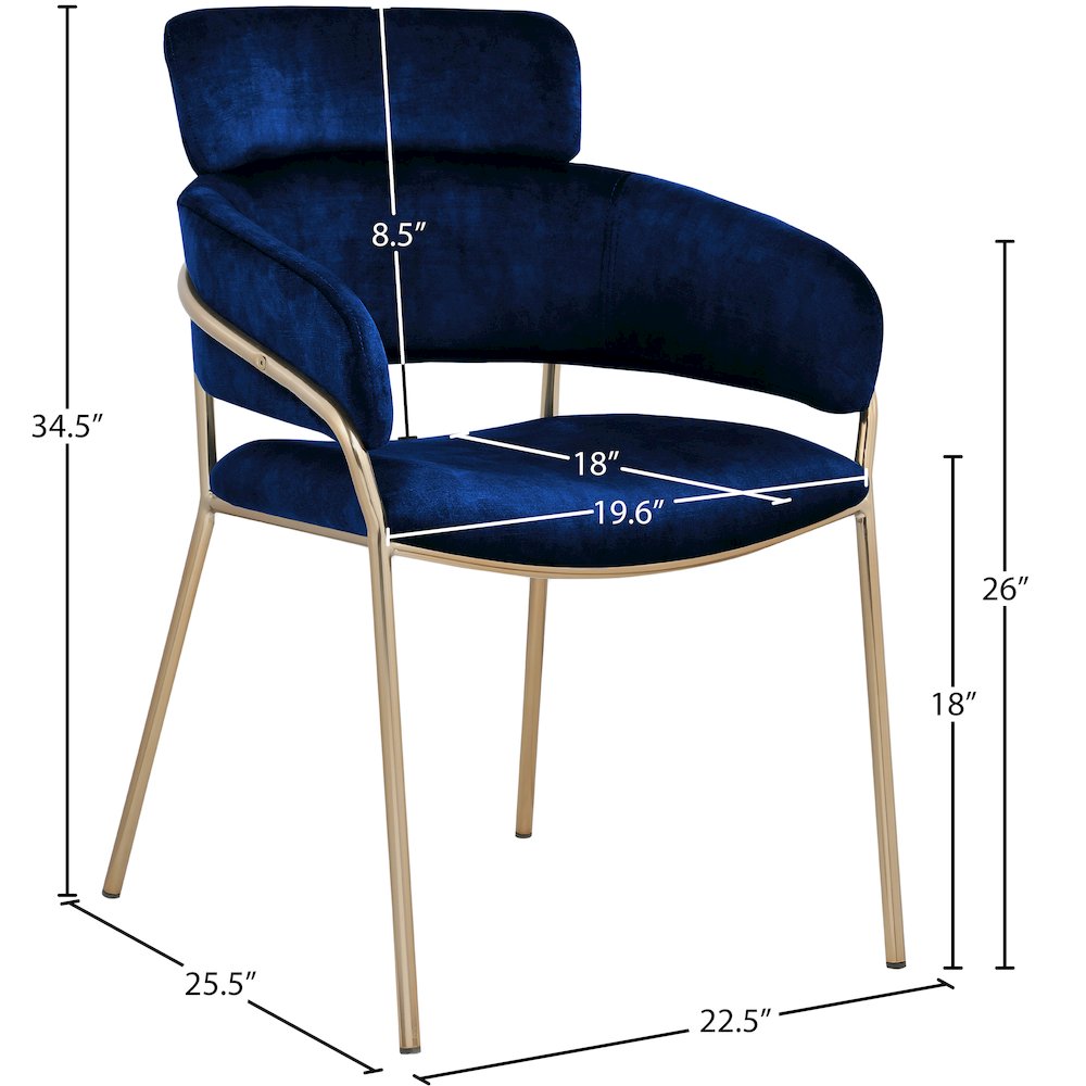 Yara Navy Velvet Dining Chair, Set of 2. Picture 5