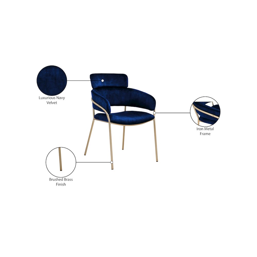Yara Navy Velvet Dining Chair, Set of 2. Picture 6