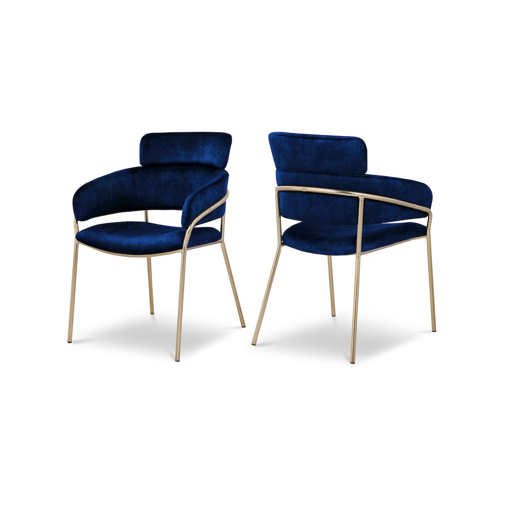 Yara Navy Velvet Dining Chair, Set of 2. Picture 1