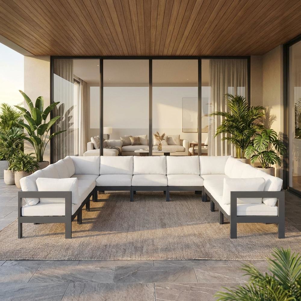 White Fabric Outdoor Patio Modular Sectional With Contemporary Style. Picture 2